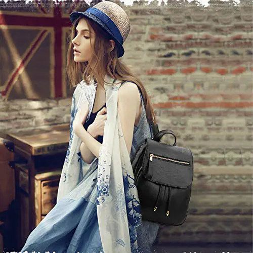 NICOLE&DORIS Mode Femme Sac à Dos Mini Sac à Dos en Faux Cuir Sac à Dos pour Femme Sac d'épaule Sacs à Dos Filles Noir