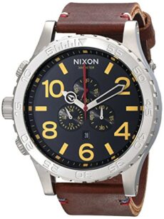 Nixon Homme Chronographe Bracelet Cuir Marron Boitier Acier Inoxydable Quartz Cadran Noir Montre A124019