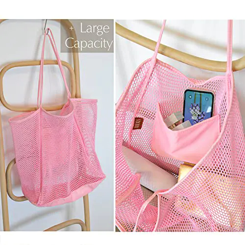 Sac à main en maille pour femme, rose, Large