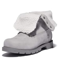 Timberland Women’s Linden Woods Waterproof Fleece Fold-Down Fashion Boot, Medium Grey Nubuck, 9