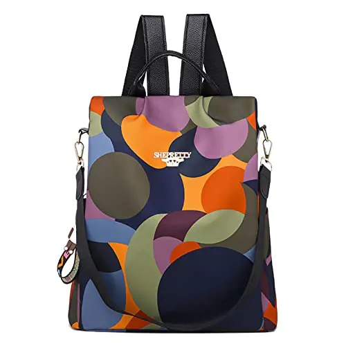 Wishliker Femme Occasionnel Sac à Dos Anti-vol Sacs À Bandoulière,Cercle Vert