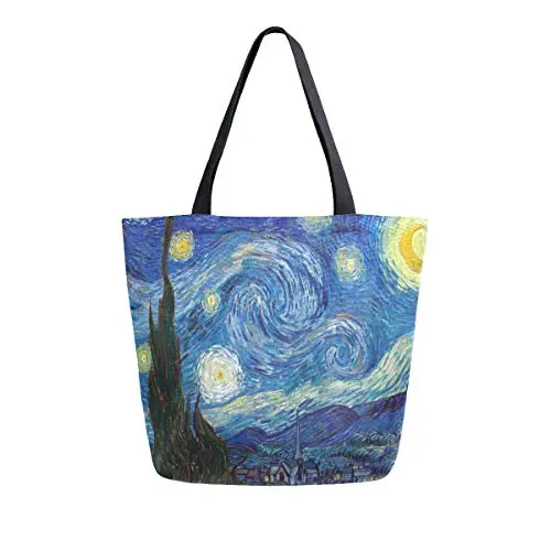 ZZKKO Van Gogh Sac fourre-tout en toile pour professeurs, sac à main en coton, réutilisable, multi-usage ZZKKO Van Gogh Sac fourre-tout en toile pour professeurs, sac à main en coton, réutilisable, multi-usage