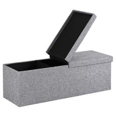 Coffre de rangement gris clair 131L 115x38x38cm couvercle pliable siège pouf aspect lin banc maison salon chambre boîte rangement