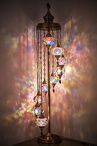 DEMMEX – 9 grands globes turcs marocains colorés mosaïque lampadaire bohème Tiffany mosaïque Lampadaire de 180 cm (toutes les couleurs) 2