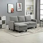 HOMCOM Canapé d&rsquo;angle 3 Places méridienne réversible garnissage Mousse Haute densité 28D Tissu Polyester Gris Clair 17