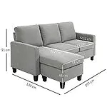 HOMCOM Canapé d&rsquo;angle 3 Places méridienne réversible garnissage Mousse Haute densité 28D Tissu Polyester Gris Clair 18