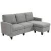 HOMCOM Canapé d'angle 3 Places méridienne réversible garnissage Mousse Haute densité 28D Tissu Polyester Gris Clair