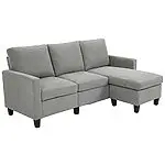 HOMCOM Canapé d&rsquo;angle 3 Places méridienne réversible garnissage Mousse Haute densité 28D Tissu Polyester Gris Clair 16