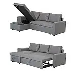 Happy Garden canapé d&rsquo;angle Convertible Tony 3 Places en Simili Gris. Canapé avec méridienne réversible, Coffre de Rangement et poufs. 18