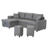 Happy Garden canapé d'angle Convertible Tony 3 Places en Simili Gris. Canapé avec méridienne réversible, Coffre de Rangement et poufs.