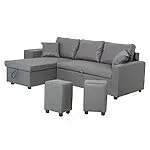 Happy Garden canapé d&rsquo;angle Convertible Tony 3 Places en Simili Gris. Canapé avec méridienne réversible, Coffre de Rangement et poufs. 16