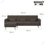 Skraut Home | Canapé-Lit avec Chaise Longue | 88 x 267 x 137 cm | 3 Places | Réglable À Droite Ou À Gauche | Cornerback | Dossiers Inclinables | Modèle Vérone 17