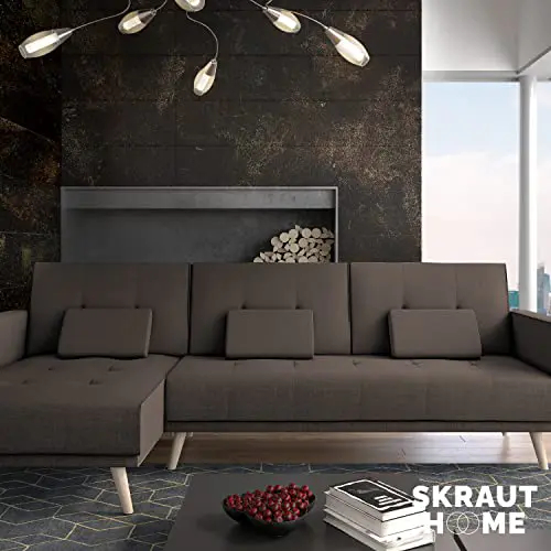 Skraut Home | Canapé-Lit avec Chaise Longue | 88 x 267 x 137 cm | 3 Places | Réglable À Droite Ou À Gauche | Cornerback | Dossiers Inclinables | Modèle Vérone