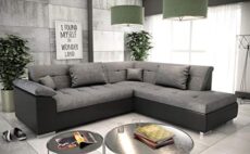 Tendencio Canapé d’angle Convertible en lit LITO – Assise en Tissu Gris et Contour en Simili Cuir Noir 2