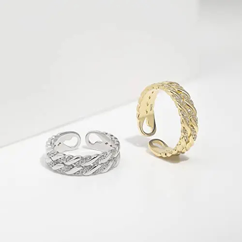 Bague de pouce en argent 925 pour femmes Bague délicate en or empilable Bague d'amitié faite à la main et torsadée (Or)