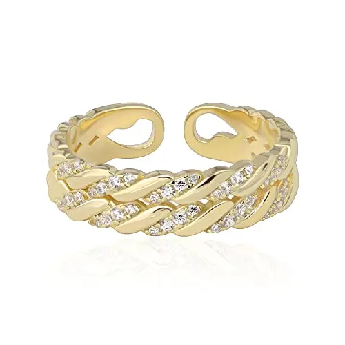 Bague de pouce en argent 925 pour femmes Bague délicate en or empilable Bague d'amitié faite à la main et torsadée (Or)