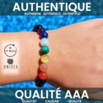 Bracelet 7 Chakras Pierres Véritables Pierre Naturelle Perle 8 mm Femme Homme Made in France (OBSIDIENNE NOIRE) 17