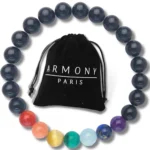Bracelet 7 Chakras Pierres Véritables Pierre Naturelle Perle 8 mm Femme Homme Made in France (OBSIDIENNE NOIRE) 16