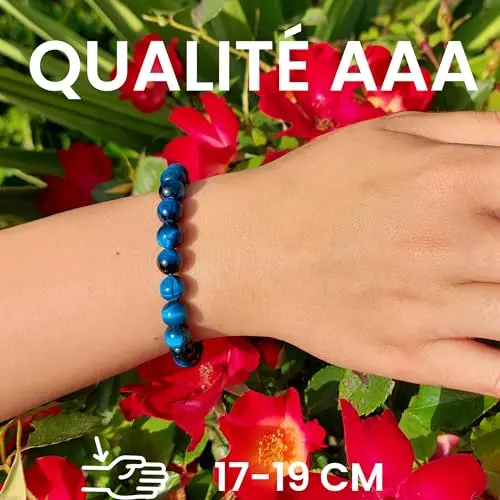 Bracelet Pierre Naturelle Perle Femme Homme Chakra Protection Oeil de Tigre Bleu Vert Perles Naturelles 8 mm Made in France