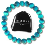 Bracelet Pierre Naturelle Perle Femme Homme Chakra Protection Oeil de Tigre Bleu Vert Perles Naturelles 8 mm Made in France 16