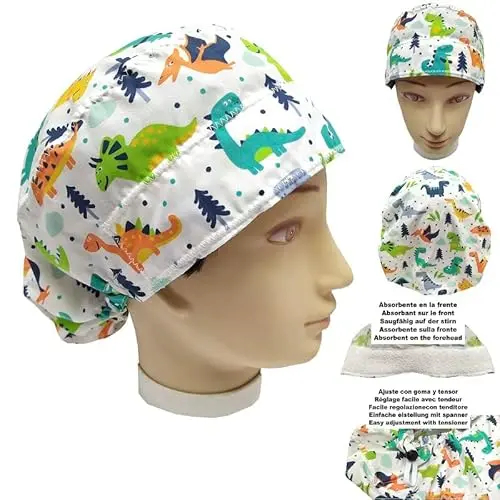 Casquette d’infirmière Dinosaures pour les cheveux longs Nom ou logo du texte broderie gratuite Cliquez sur personnaliser à voir