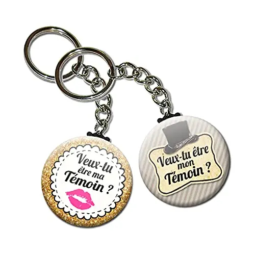 Duo lot de 2 Porte Clés Chaînette 3,8 centimètres Veux tu être mon ma Témoin Idée Cadeau Accessoire Mariage Annonce Demande Remerciement
