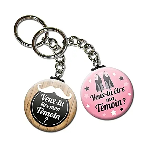 Duo lot de 2 Porte Clés Chaînette 3,8 centimètres Veux tu être mon ma Témoin Idée Cadeau Accessoire Mariage Annonce Demande Remerciement