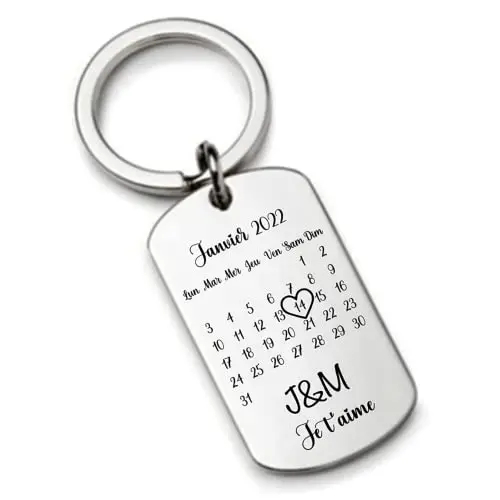 Porte clé personnalisé calendrier en inox miroir, cadeau de rencontre, date de naissance, d’anniversaire, Saint Valentin ou pour un couple 3 Porte clé personnalisé calendrier en inox miroir, cadeau de rencontre, date de naissance, d'anniversaire, Saint Valentin ou pour un couple