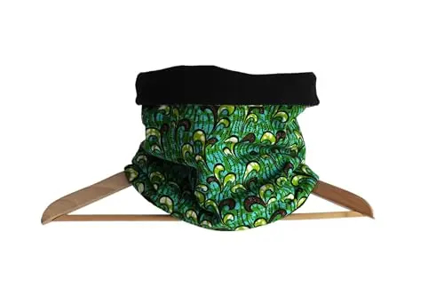 Snood wax africain vert bleu vague réversible polaire noire tour de cou écharpe hiver accessoire fait main mixte handmade vêtement froid (Femme)