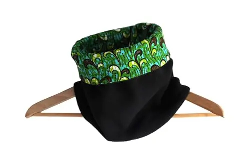 Snood wax africain vert bleu vague réversible polaire noire tour de cou écharpe hiver accessoire fait main mixte handmade vêtement froid (Femme)