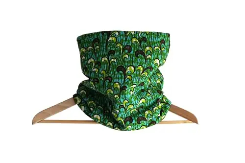 Snood wax africain vert bleu vague réversible polaire noire tour de cou écharpe hiver accessoire fait main mixte handmade vêtement froid (Femme)