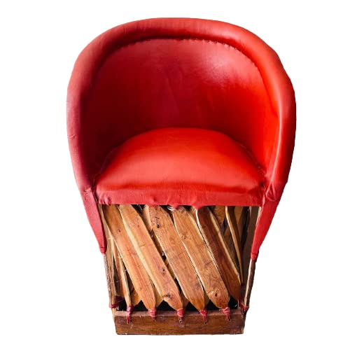 Chaise traditionnelle Equipal de couleur rouge 100% cuir d'origine, fabriquée au Mexique, idéale pour la maison, le bar, le restaurant, le bureau, l'hôtel, la terrasse, le jardin, le salon, les café