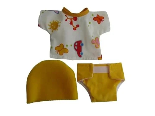 Brassière poupon 30 cm avec sa couche et son bonnet jaune