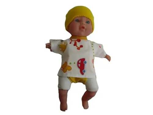 Brassière poupon 30 cm avec sa couche et son bonnet jaune
