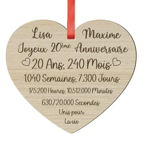 Cadeau Anniversaire De Mariage 20 ans – Idée Cadeau Souvenir Anniversaire De Rencontre – Cadeau Cœur Gravé Souvenir En Bois 20 Ans De Mariage Homme Et Femme 3 Cadeau Anniversaire De Mariage 20 ans - Idée Cadeau Souvenir Anniversaire De Rencontre - Cadeau Cœur Gravé Souvenir En Bois 20 Ans De Mariage Homme Et Femme