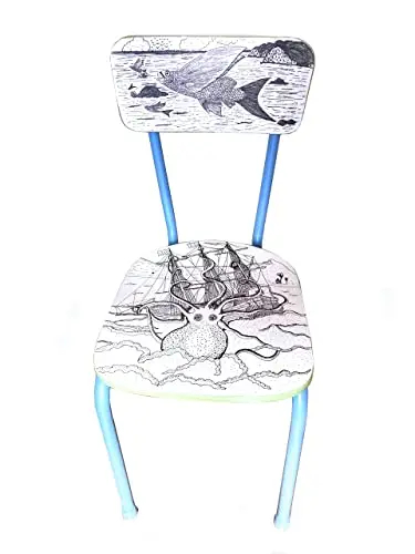 Chaise marine LE KRAKEN, dessin à la main, protégé, chaise d'art ou pour s'asseoir