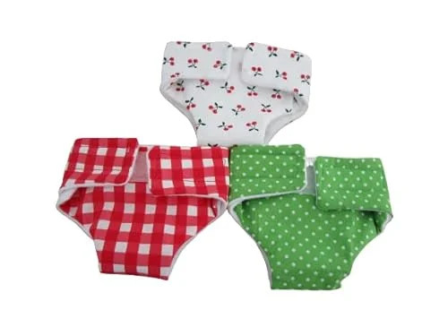 Couche poupon, poupée de 36cm - 3 pièces - vert, rouge et cerises