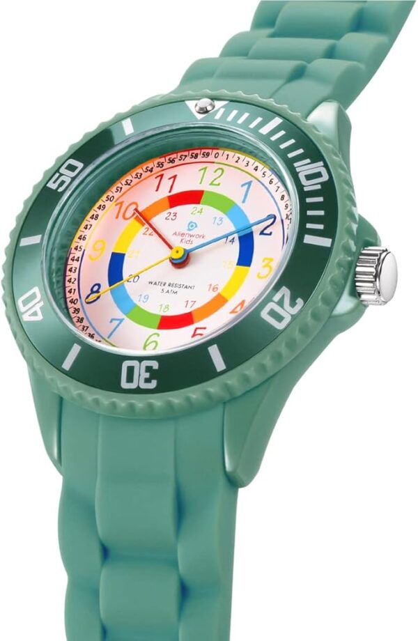 Alienwork Kids Montre Pédagogique Apprendre l’Heure Enfants Garçon Fille Armée Verte Bracelet en Silicone Multicolore Enfants Résistant à l’eau 5 ATM Temps d’apprentissage 7 Alienwork Kids Montre Pédagogique Apprendre l'Heure Enfants Garçon Fille Armée Verte Bracelet en Silicone Multicolore Enfants Résistant à l'eau 5 ATM Temps d'apprentissage