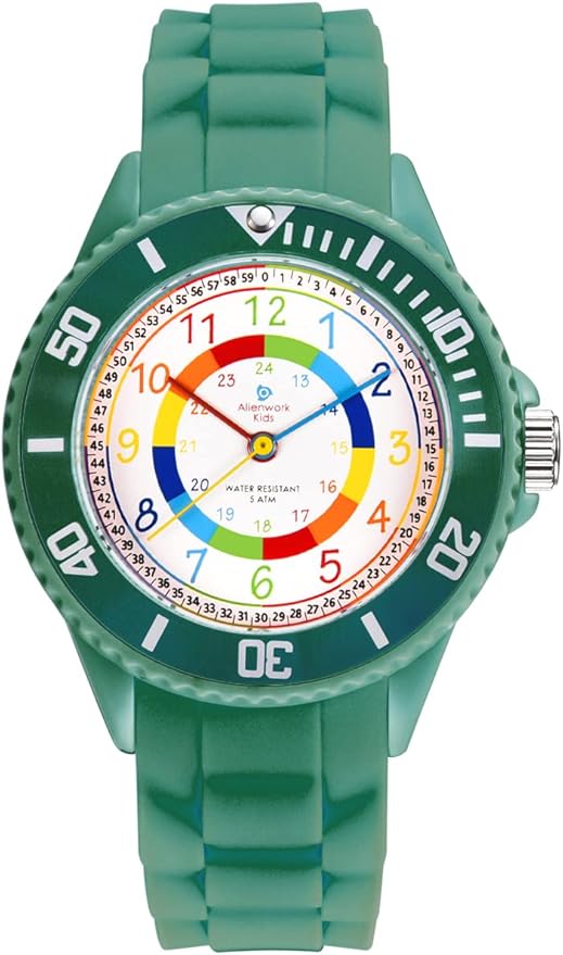 Alienwork Kids Montre Pédagogique Apprendre l’Heure Enfants Garçon Fille Armée Verte Bracelet en Silicone Multicolore Enfants Résistant à l’eau 5 ATM Temps d’apprentissage 3 Alienwork Kids Montre Pédagogique Apprendre l'Heure Enfants Garçon Fille Armée Verte Bracelet en Silicone Multicolore Enfants Résistant à l'eau 5 ATM Temps d'apprentissage