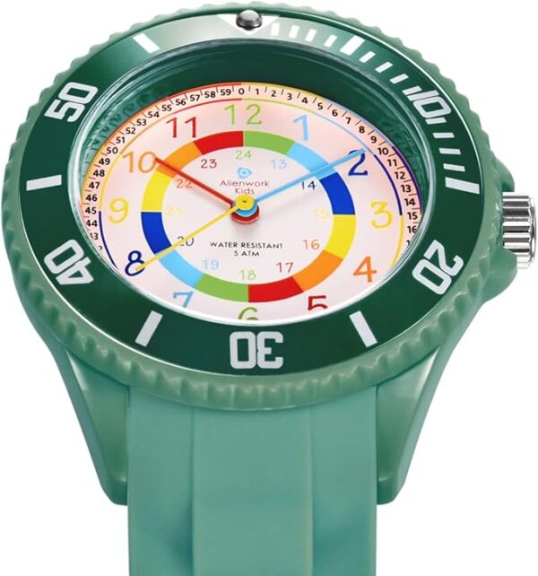 Alienwork Kids Montre Pédagogique Apprendre l’Heure Enfants Garçon Fille Armée Verte Bracelet en Silicone Multicolore Enfants Résistant à l’eau 5 ATM Temps d’apprentissage 5 Alienwork Kids Montre Pédagogique Apprendre l'Heure Enfants Garçon Fille Armée Verte Bracelet en Silicone Multicolore Enfants Résistant à l'eau 5 ATM Temps d'apprentissage