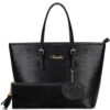 BestoU Sac a Main Femmes Noir PU Cuir Sac à Bandoulière D&rsquo;épaule Fourre-Tout Portefeuille Sac 2pcs 11
