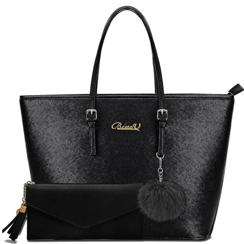 BestoU Sac a Main Femmes Noir PU Cuir Sac à Bandoulière D’épaule Fourre-Tout Portefeuille Sac 2pcs BestoU Sac a Main Femmes Noir PU Cuir Sac à Bandoulière D’épaule Fourre-Tout Portefeuille Sac 2pcs