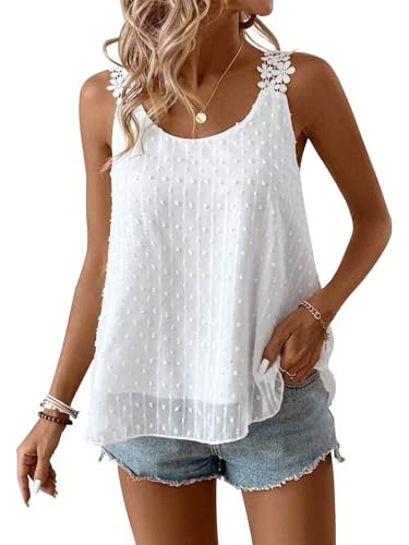 Débardeur femme blanc col rond pois suisses TUUHAW