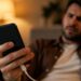 Personne tenant un smartphone branché à un câble de charge à la maison