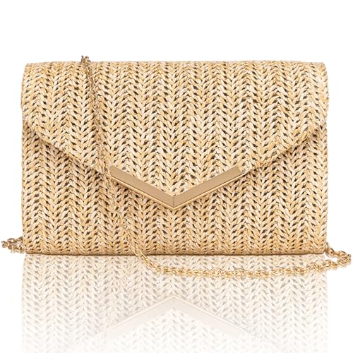 Pochette Paille Bandoulière Chaîne Or 20 cm Larcenciel