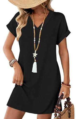 Robe de Plage Femme Noir Col V Extensible CUPTACC 3 Robe de Plage Femme Noir Col V Extensible CUPTACC 3