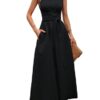 Robe Maxi Été Noire à Poches, Ceinturée – LIAMERHE 17