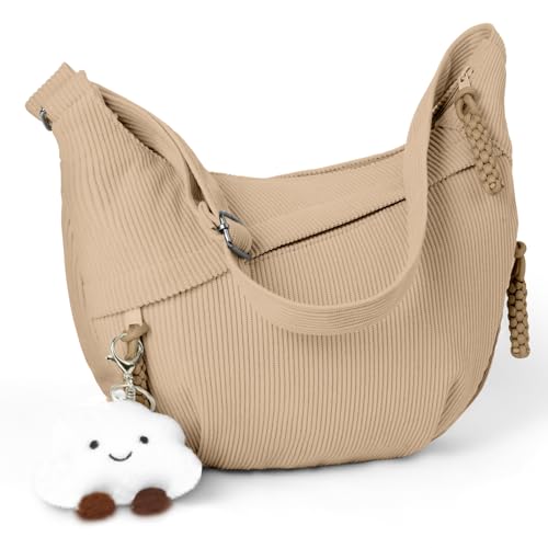 Sac bandoulière velours côtelé demi-lune kaki Aucuu®-EU