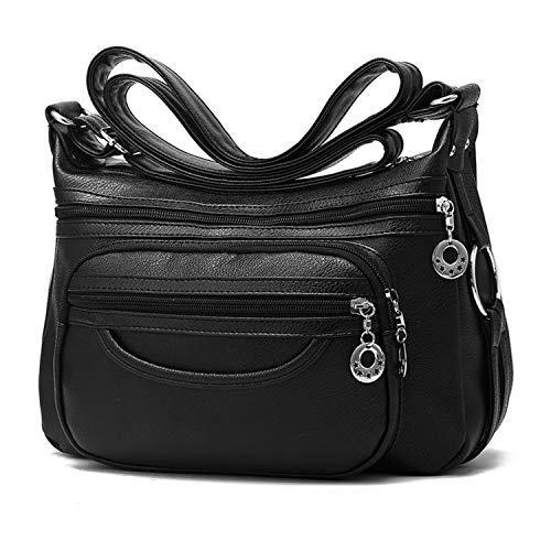 Sac bandoulière femme cuir PU noir multi-poches NOTAG