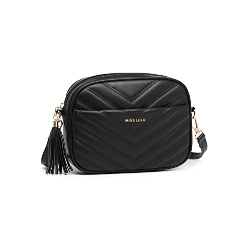 Sac Bandoulière Femme PU Noir Franges 21 cm MISS LULU